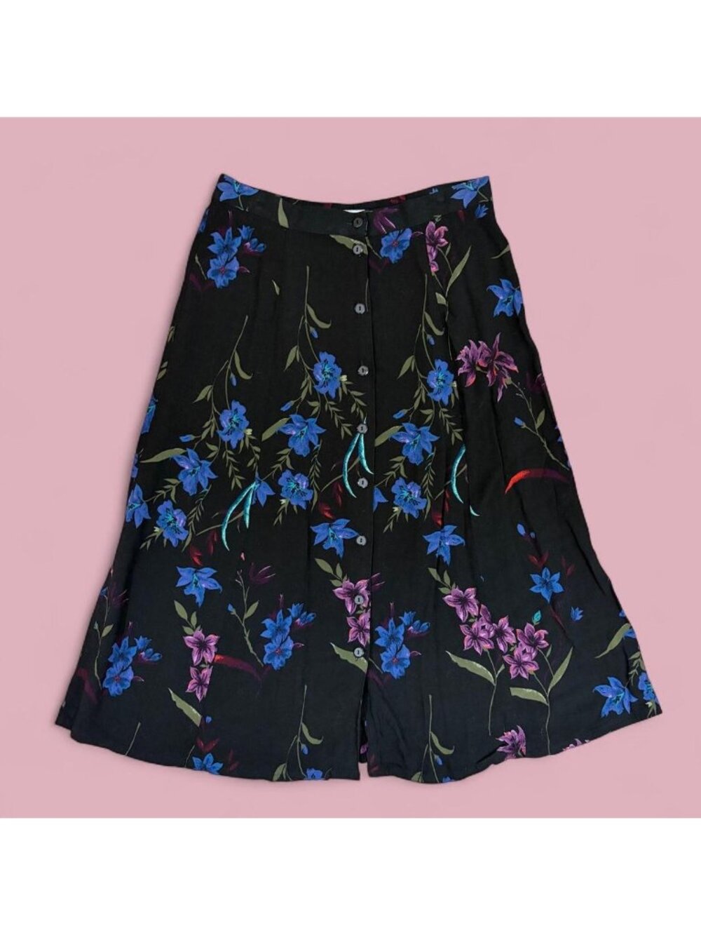 90s floral cottagecore button front skirt